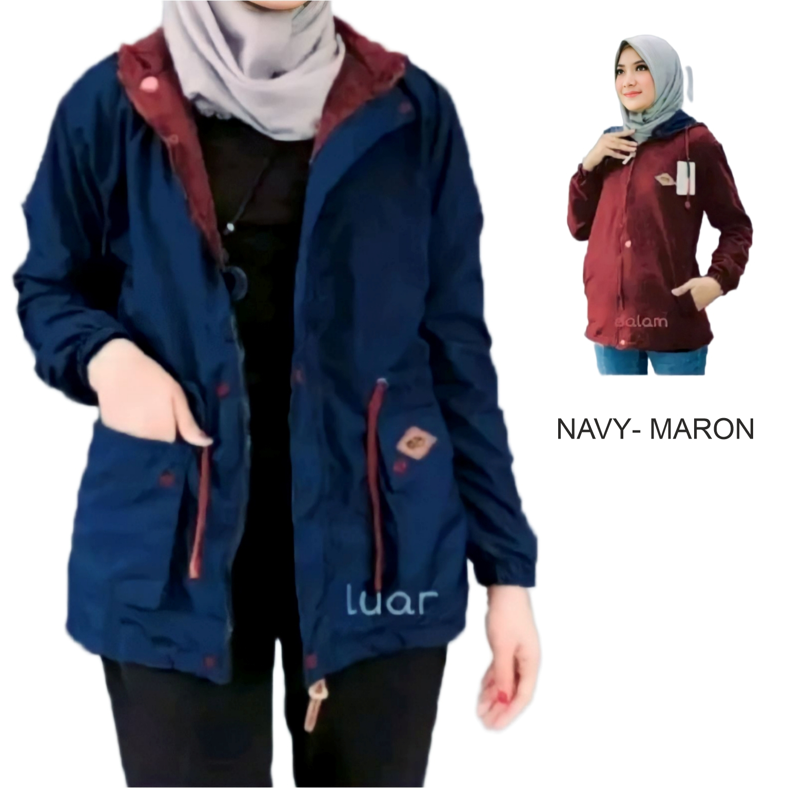 Jaket Wanita Bolak Balik Kekinian 2 in 1 Anti Air Sabrina Jumbo Size L - XL - XXL