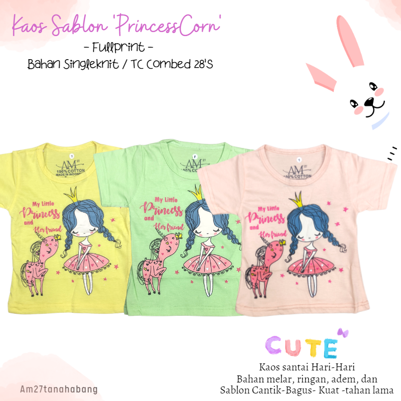 Baju Anak Cewek 3 bulan-10 tahun PRINCESS UNICORN- Kaos003Sablon