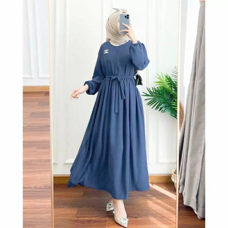 Bavina Midi Dress Pakaian Wanita Bahan crincle airflow Premium Free Bros