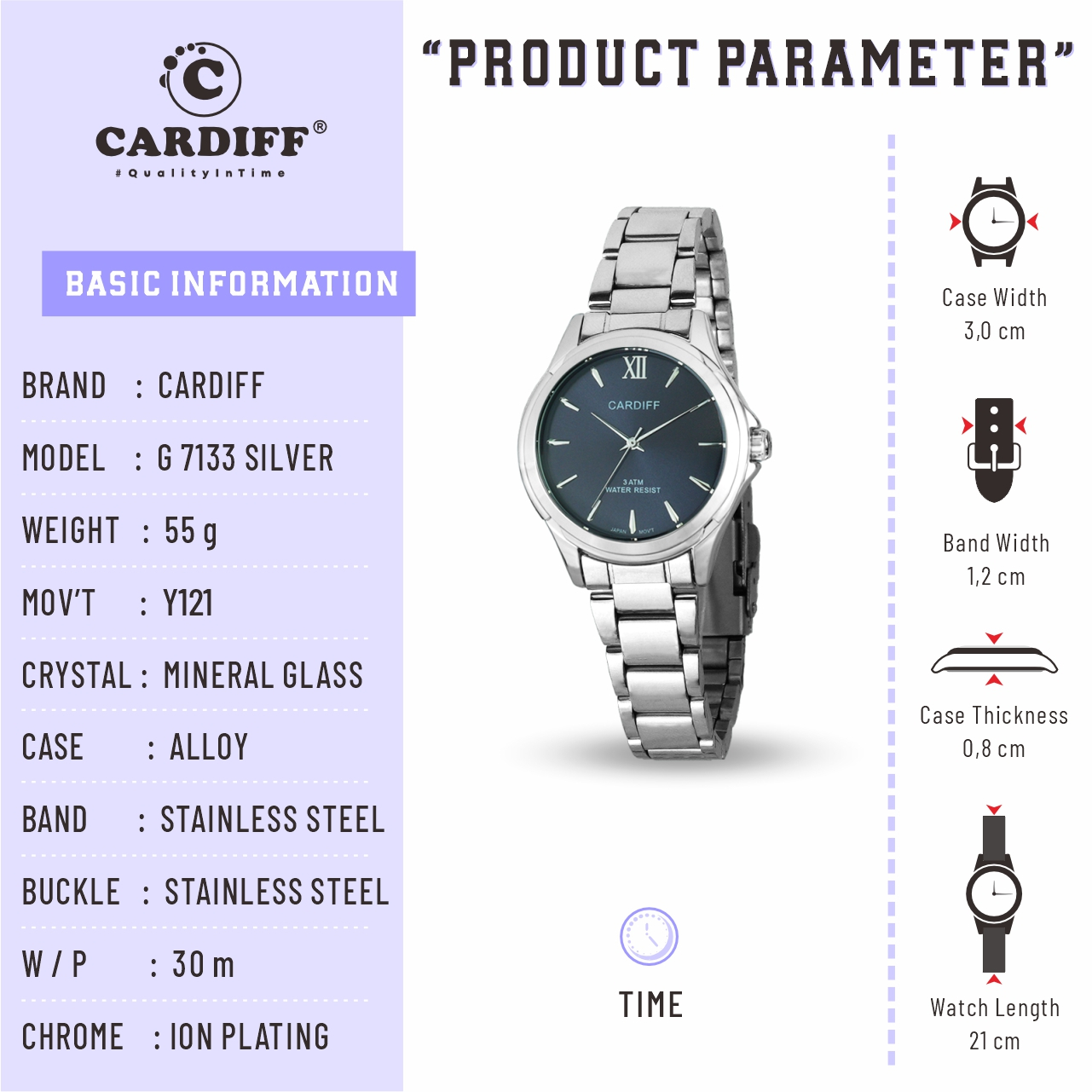 CARDIFF Jam Tangan Rantai Wanita Analog Tanpa Tanggal G 7133 Water Resistant