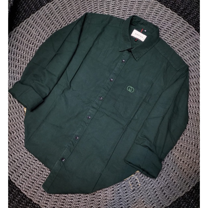 Kemeja Lengan Panjang GUCCI Polos Premium  Baju Panjang Cotton Twill Terbaru