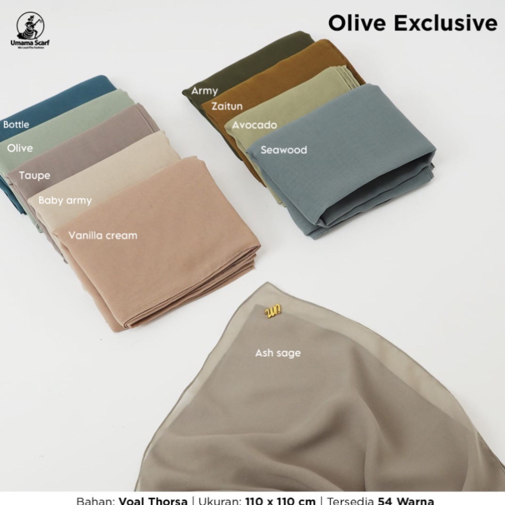 Segi Empat Polos Olive Exclusive 110x110 cm By Umama Scarf