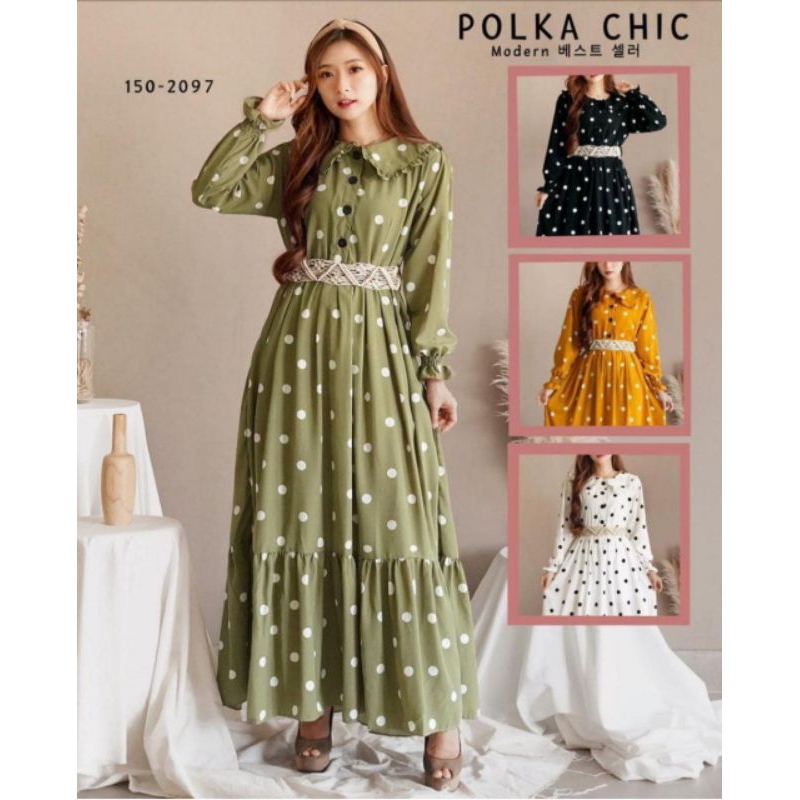 Gamis Maxi Polka Korea Furano Boho Premium BKK 2097 polka