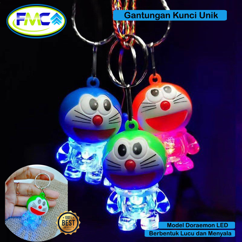 Gantungan Kunci Unik Bentuk Lucu Led Nyala Biru Merah Karakter Doraemon Souvenir Murah