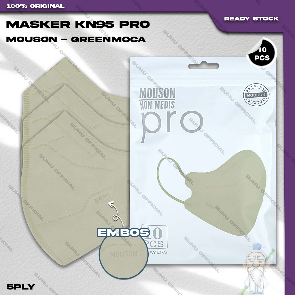 Masker KN95 PRO MOUSON 5Ply Isi 10Pcs Green Mocca Hybrid KN 95 5 Ply Earloop Surgical Mask