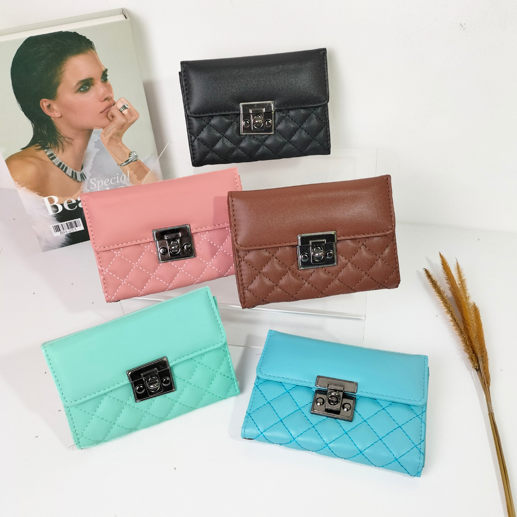 Dompet lipat mini simple Kulit Sintetis Tempat kartu dan Uang dompet wanita murah simple