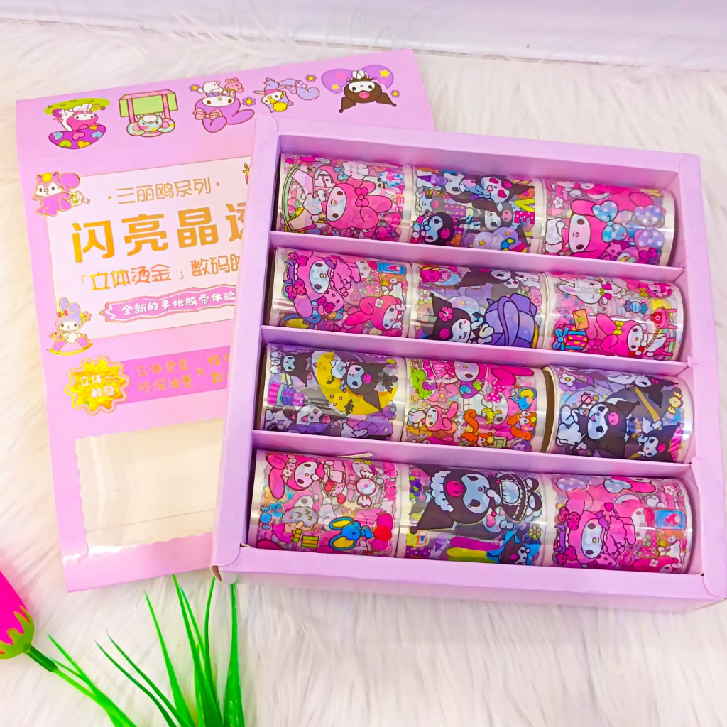 &quot;Sticker 1 BOX isi 12 Pcs Mini Solatip Washi TaPE Roll Karakter Sanrio  Kode CHF Set Daily Manual Cute Pattern Decorative  Tape Sticker Gift Box&quot;