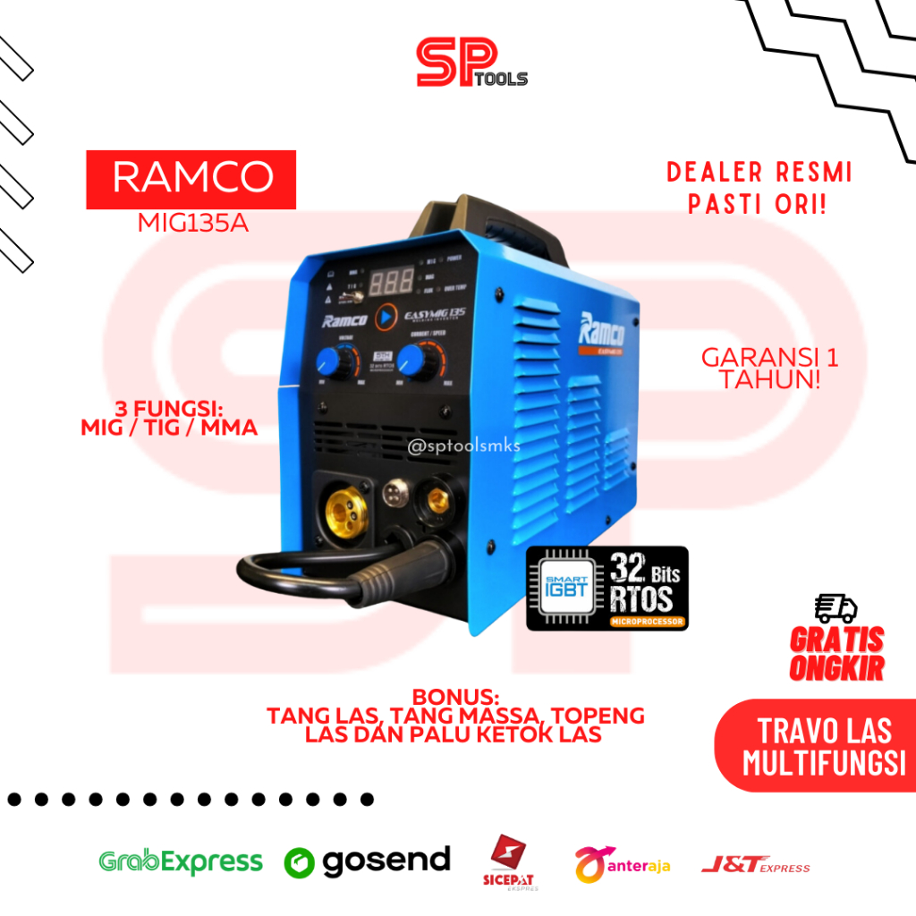 MESIN TRAVO LAS / TRAFO LAS / LAS 3 FUNGSI MIG / MMA / TIG ARGON GAS & NON TANPA GAS 135A RAMCO MIG1