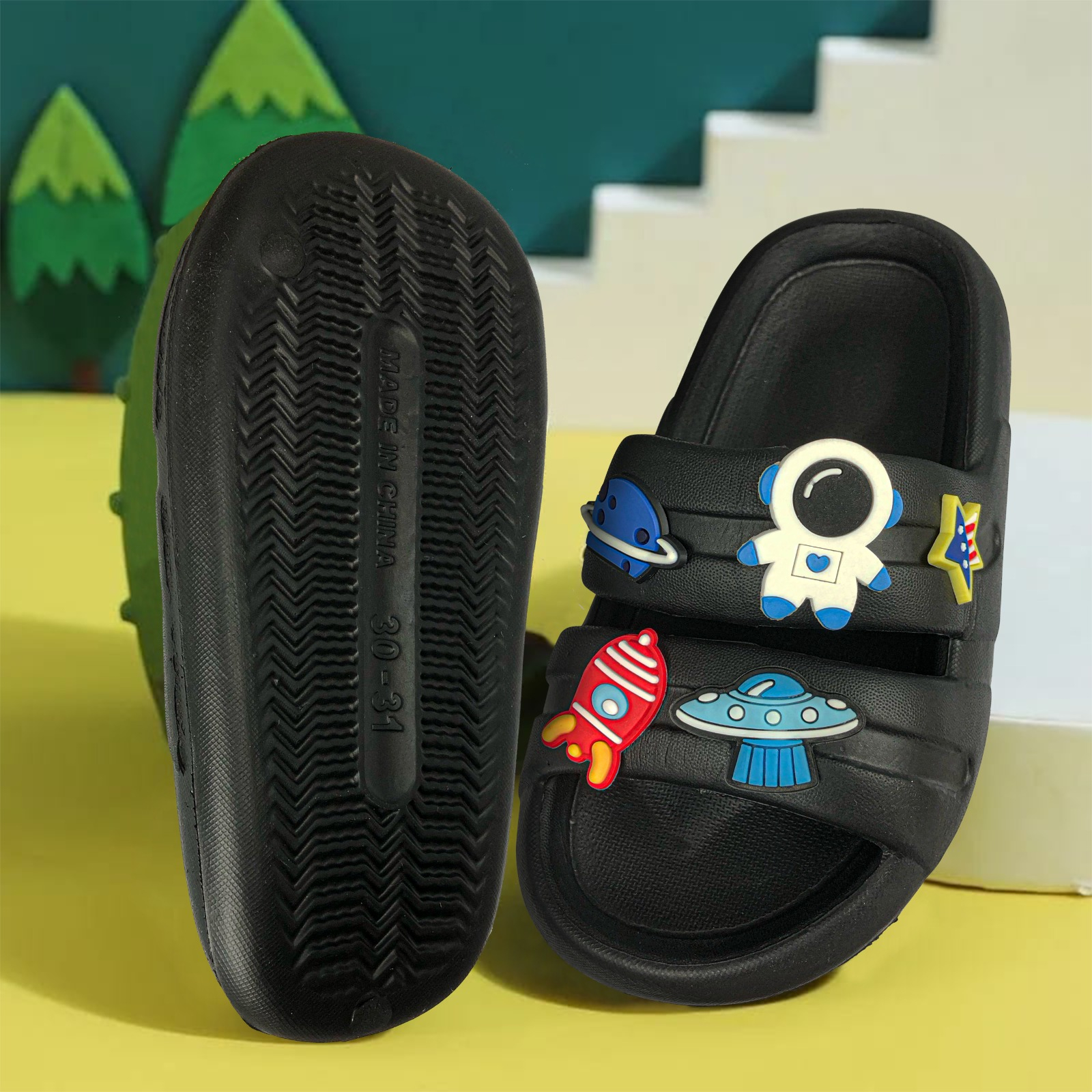 Sandal Astronot Ban 2 Anak Tanggung Sendal Slip On Lucu Bahan Import EVA Anti Slip - 245 30/35