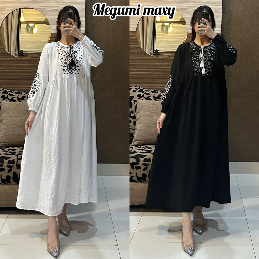 MEGUMI MAXY CRINKLE BORDIR LENGAN PANJANG / GAMIS CRINKLE PREMIUM