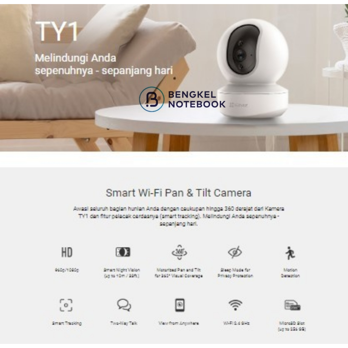 Camera CCTV Wireless EZVIZ TY1 PTZ 360 1080P