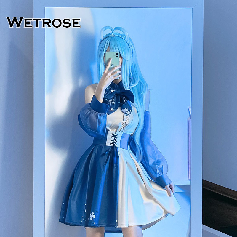 【Wetrose】Kobo Kanaeru 1 Year Anniversary Vtuber Hololive ID Costume Cosplay Biru Dress Set Lucu Kawaii Wanita Cewek Perayaan 1 Tahun