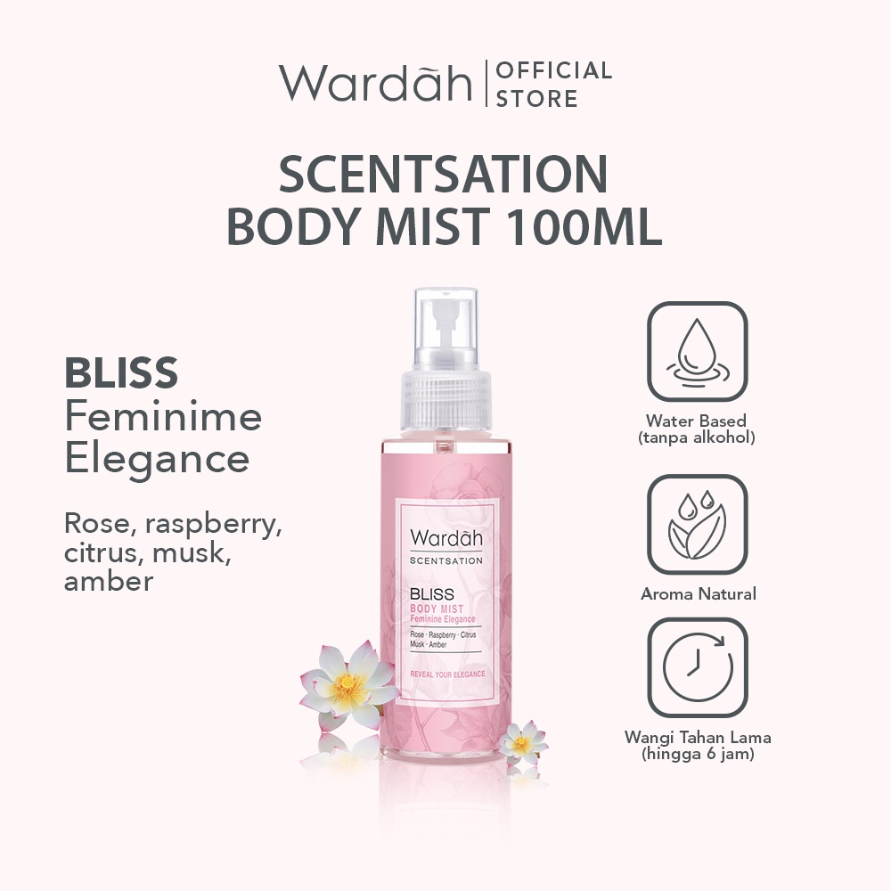 WARDAH Scentsation Body Mist Indonesia / Parfum Wanita 100ml / Bliss Joyful Peaceful Passion Purity / Feminine Elegance / Sweet Sincerity / Harmonious Atmosphere / Energetic Poise / Beauty In Simplicity / Pewangi Harum / Eau De Toillete Parfume EDP EDT