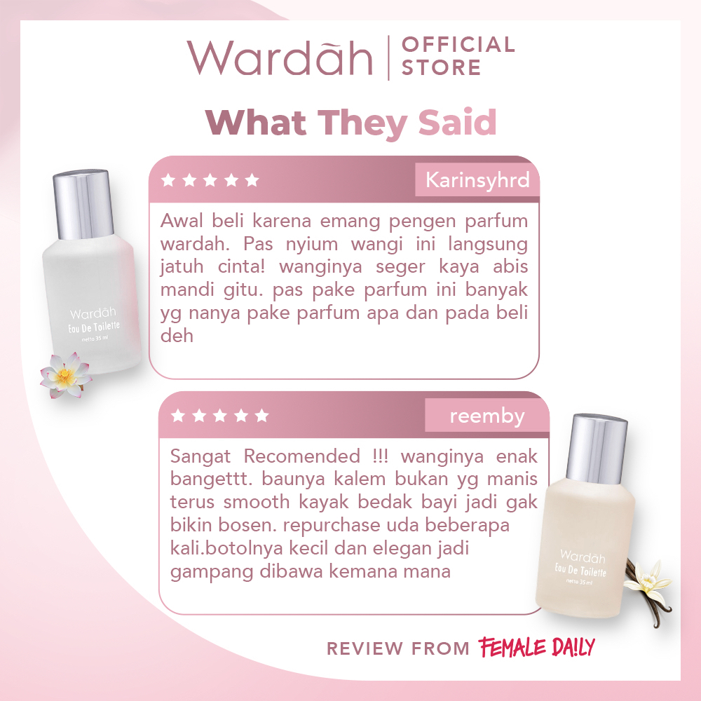 WARDAH Scentsation Eau De Toilette Indonesia / Parfum Wanita 35ml / Bliss Joyful Peaceful Passion Purity / Feminine Elegance / Sweet Sincerity / Harmonious Atmosphere / Energetic Poise / Beauty In Simplicity / Pewangi Pengharum Harum / Parfume EDP EDT