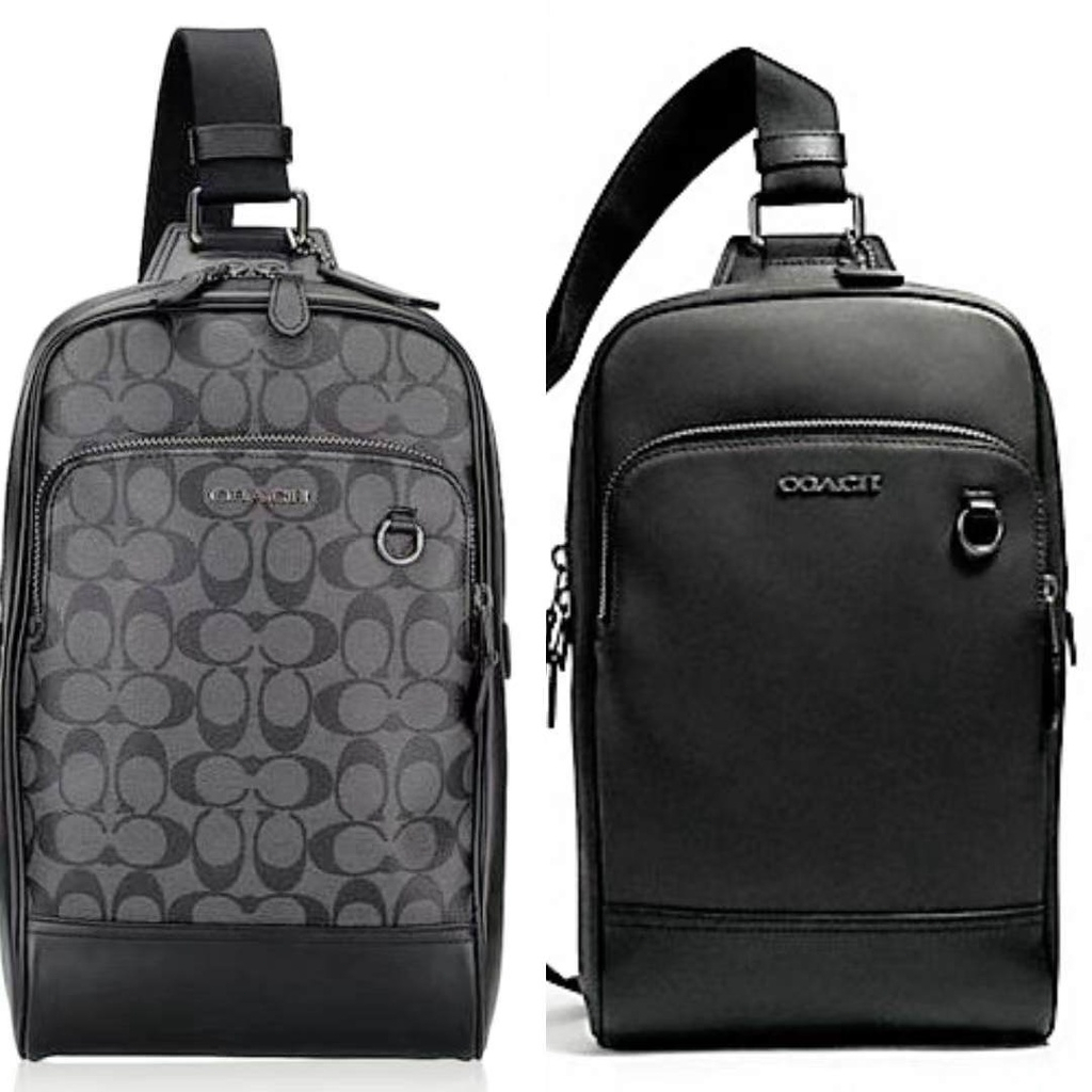[Instant/Same Day] coach original  89937  89934   new men's genuine leather soft leather business casual chest bag   xongbao