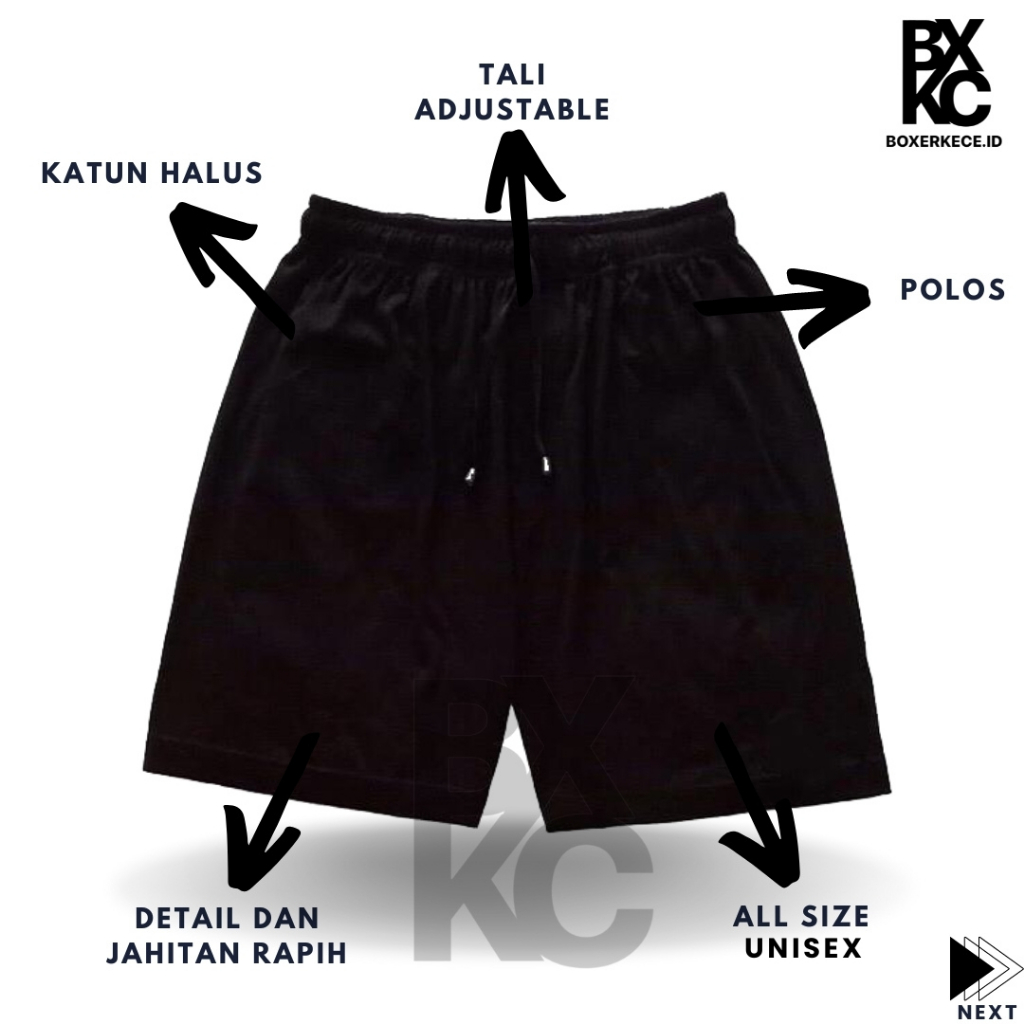 Boxer Hitam Polos Celana Pendek Pria Dan Wanita