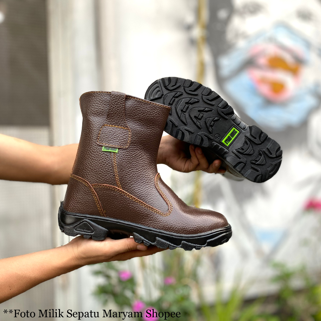 Sepatu Safety Pria Boots Proyek Kulit Sapi Asli Kerja Lapangan Septi Ujung Besi Safety Shoes COD