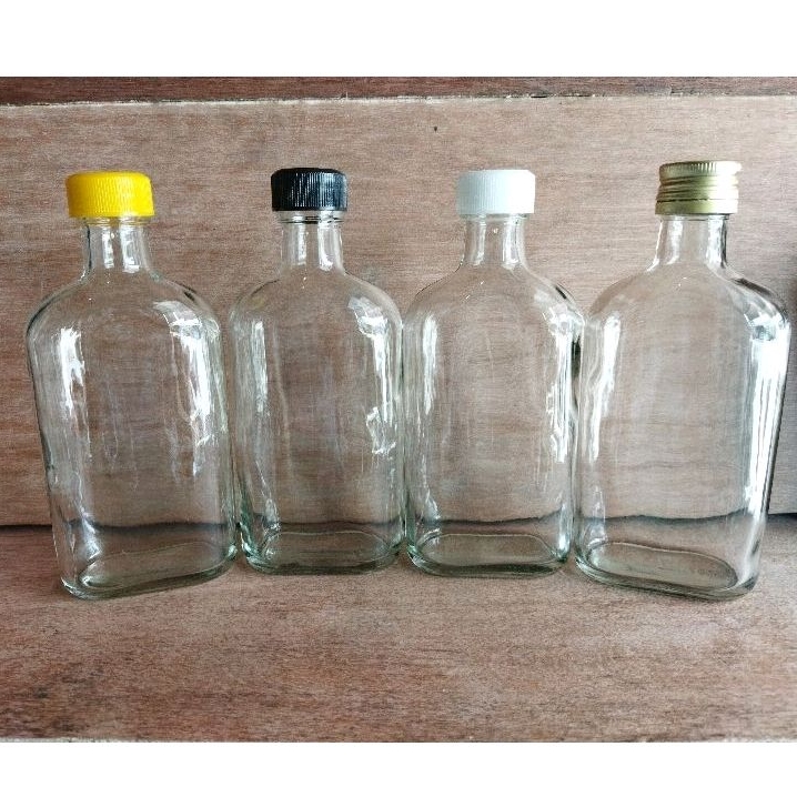 BOTOL KACA PIPIH BARU/GEPENG 250ML BARU TUTUP ULIR