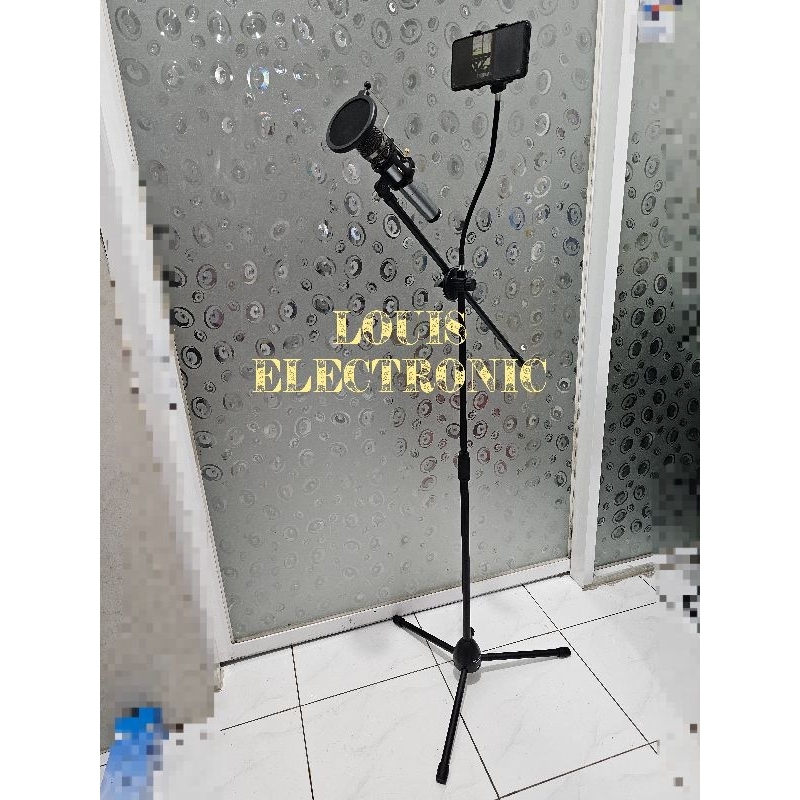 Stand Mic Microphone &amp; Stand HP Smartphone Tripod HP Mic Stand Mic Hp Holder Kualitas Bagus