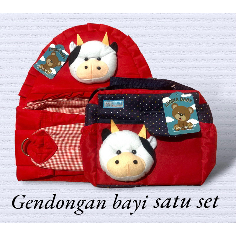 satu set gendongan bayi samping renda cl dan tas kecil
