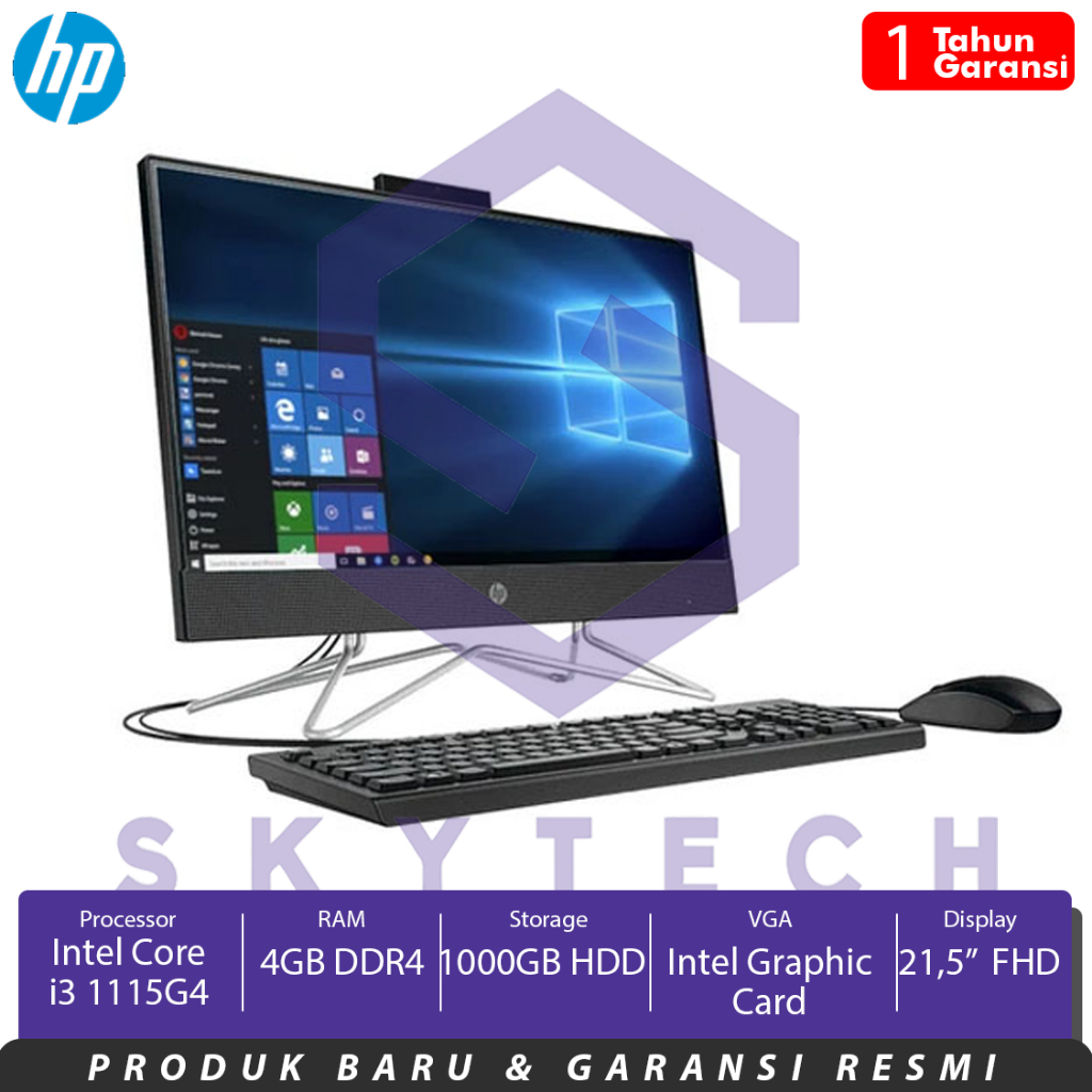 ALL IN ONE PC HP DF1003D INTEL CORE I3 1115G4 RAM 4GB DDR4 HARDDISK 1000GB UMA WINDOWS 10 HOME BLACK