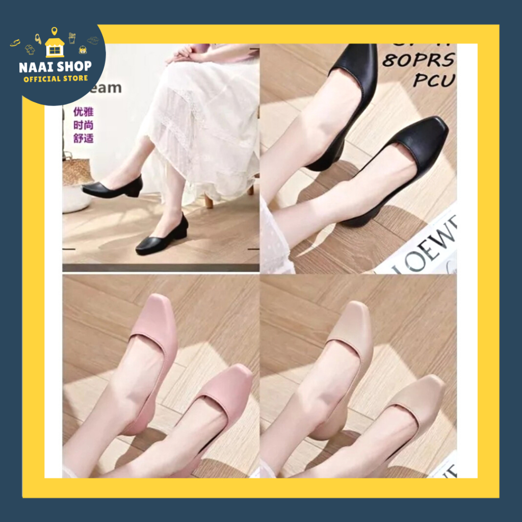 Sepatu Wedges Wanita Polos Size 37-41 Heels Sedang -+ 4 CM Jelly Shoes Soft Color Doft Slip On Kerja Kuliah Sekolah Terbaru Selop Bahan Karet Kasual Korea Style Kekinian Slop Formal Cewek Import Premium Murah Pantofel Terlaris Jinjit Mokaya 053 Naai Shop