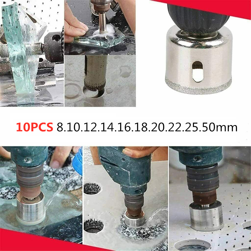 10PCS/Set 8-50mm Mata Bor Diamond Hole Saw Drill Bit Set Glass Ceramic Tile Marble Saw Cutting Tool - GJ0106