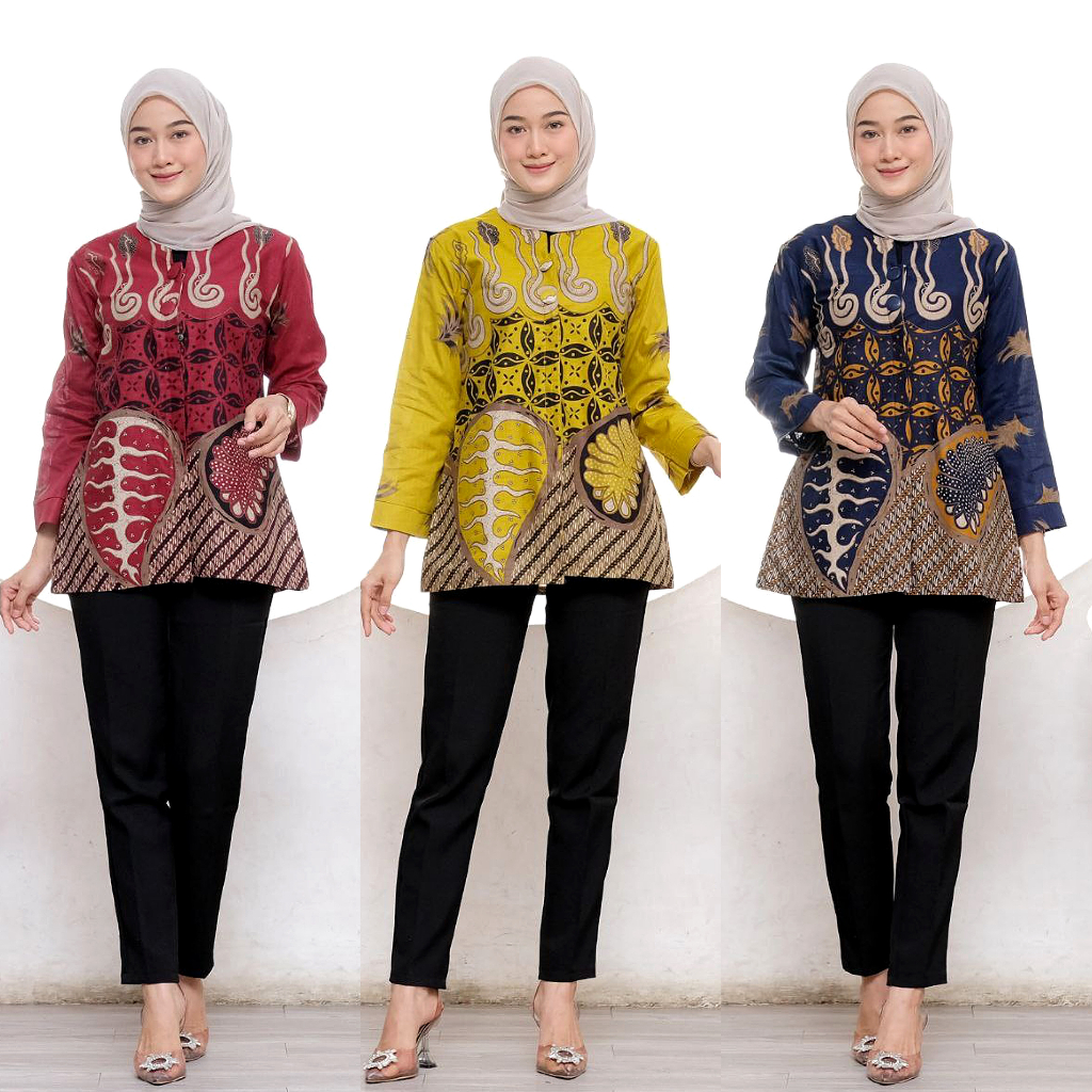 Baju Batik Wanita Modern Atasan Blouse Batik Kerja Kantor Wanita Seragam Batik M L XL XXL