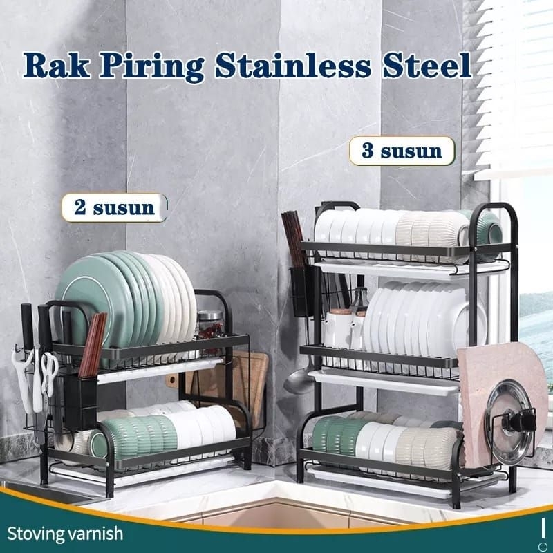 Rak Piring Dapur Stainles Steel Penyimpanan Serbaguna Rak Pengering Piring Prabot Dapur