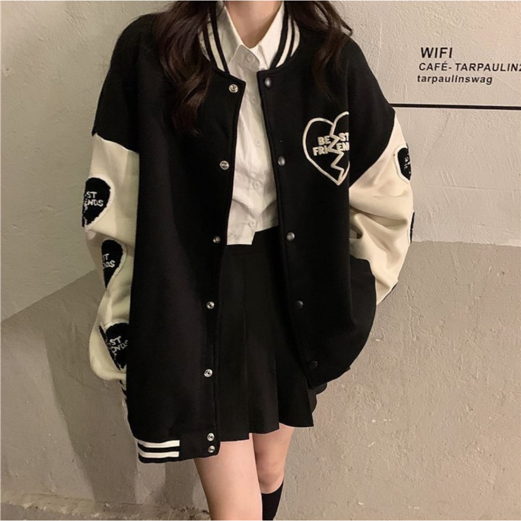 BEST FRIEND BASEBALL JAKET WANITA - JAKET VARSITY WANITA KOREAN STYLE