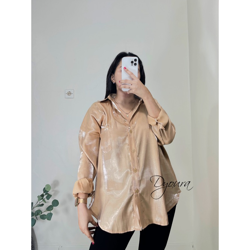 Shimmer shirt/ kemeja wanita/ kemeja satin lengan panjang