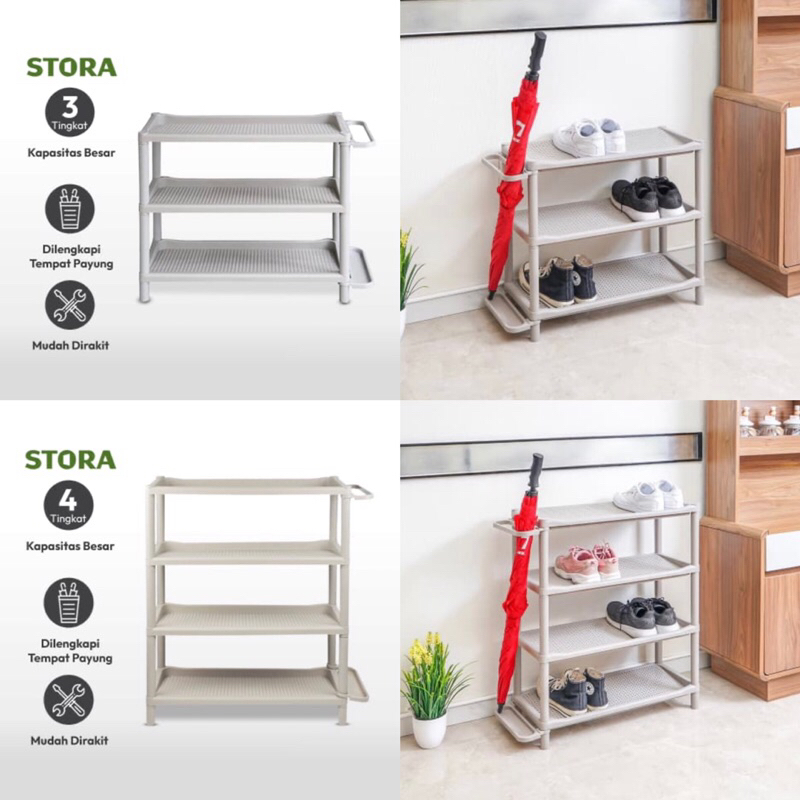 KRISHOME RAK SEPATU 3 &amp; 4 TINGKAT DENGAN TEMPAT PAYUNG/ACE 3 LAYER SHOE RACK W/ UMBRELLA  STAND GREY