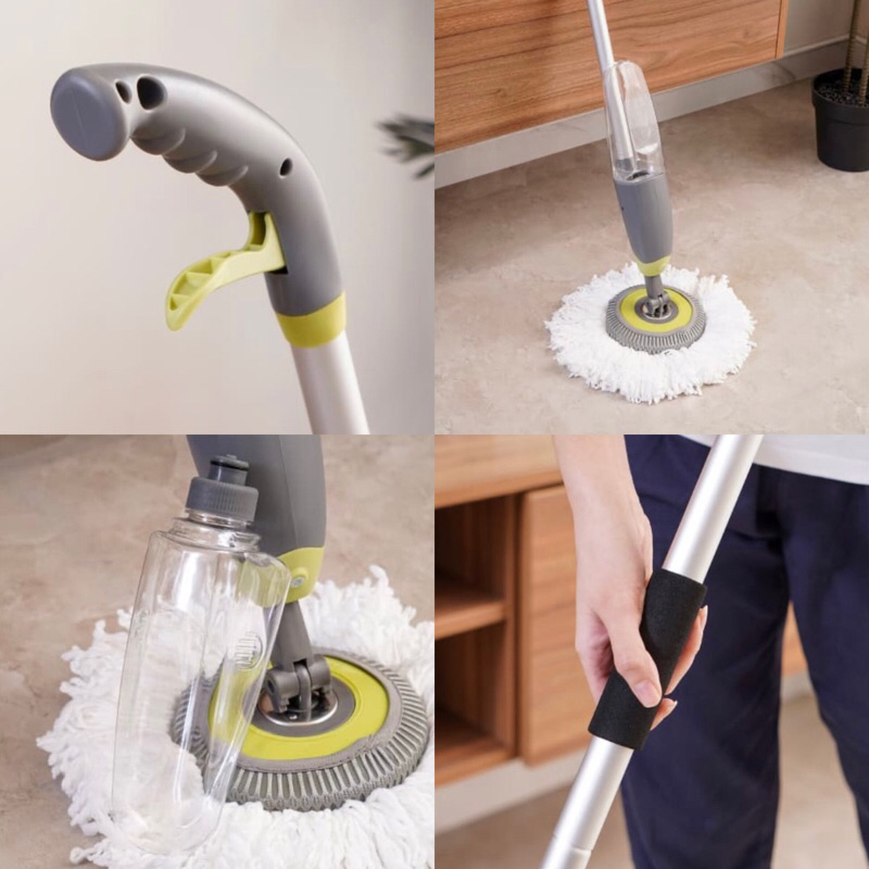 PROCLEAN ALAT PEL KERING BUNDAR DENGAN SPRAY HIJAU/ACE ROUND SPRAY MOP GREY GREEN/ACE ALAT PELLANTAI