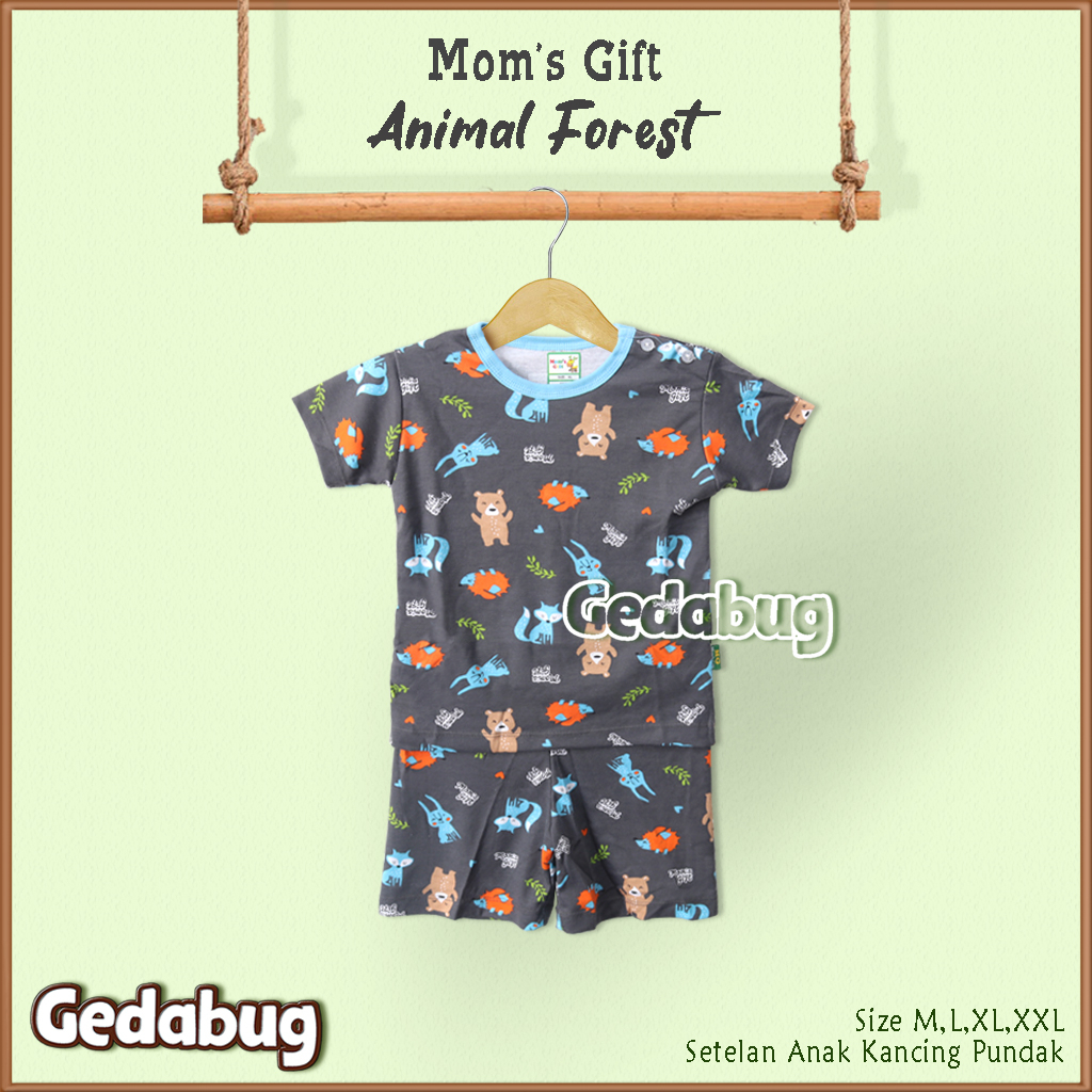 Setelan Kaos Anak Mom's Gift Animal Forest PENDEK | Setelan Baju bermain Anak Moms Gift | Gedabug