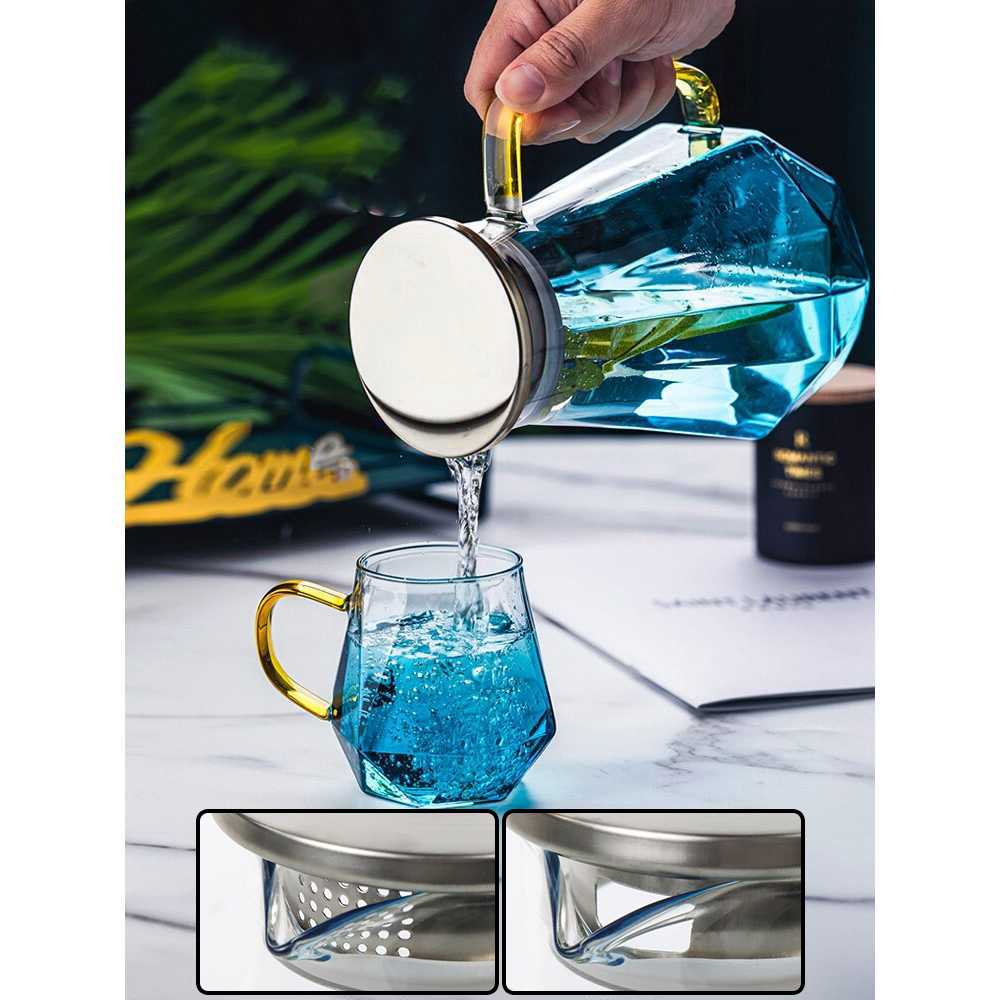 Teko Kaca Aesthetic Teh Pitcher Tahan Api Panas Masak Air Borosilicate Glass 1.8L 1.5L