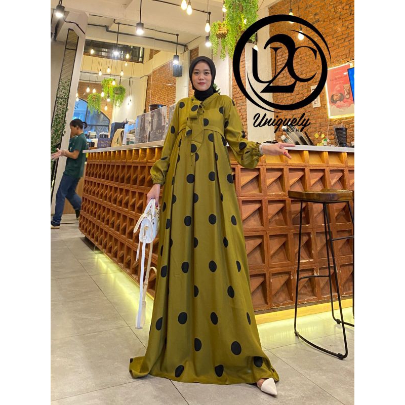 cyra dress u2c gamis casual busui motif polka branded
