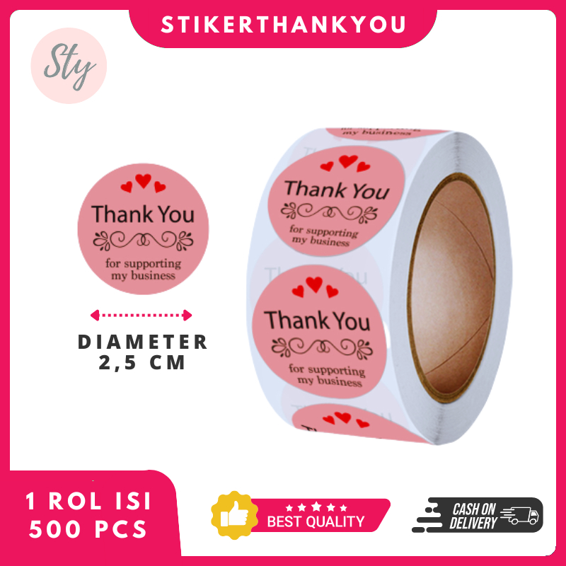 

Sticker Thank You for Supporting My Small Business Pink 500PCS/Roll