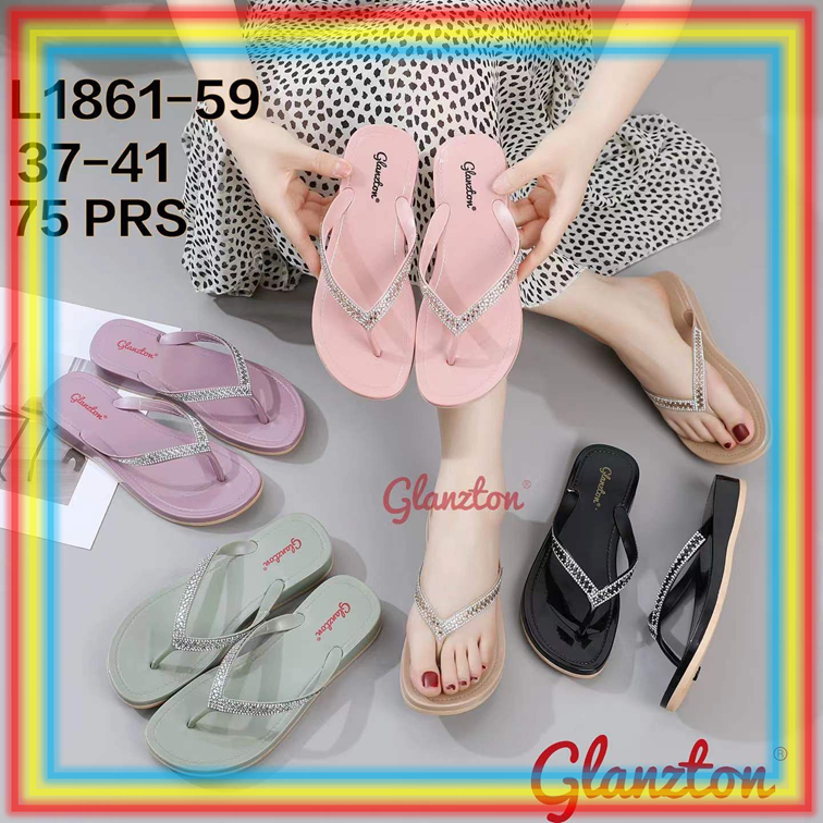 L1861-59 Sandal Wedges Jelly Kilap Glossy Sendal Jepit Motif Permata Gliter Glanzton