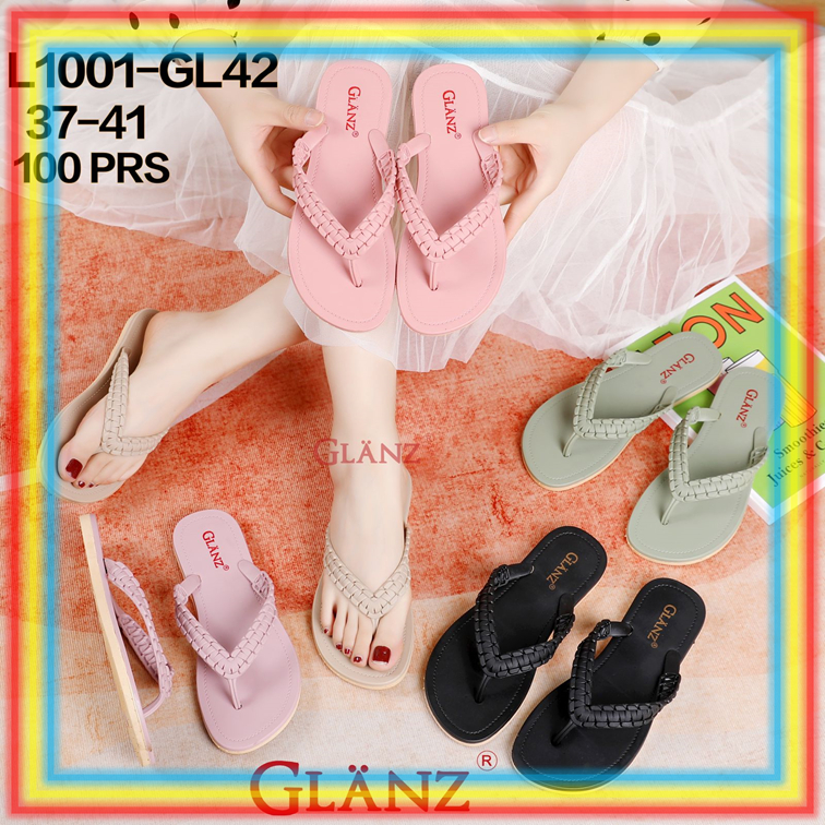 L1001GL42 Sendal Jepit Karet Wanita Merk Glanz Sandal Jepit Wanita Motif Kepang Kotak