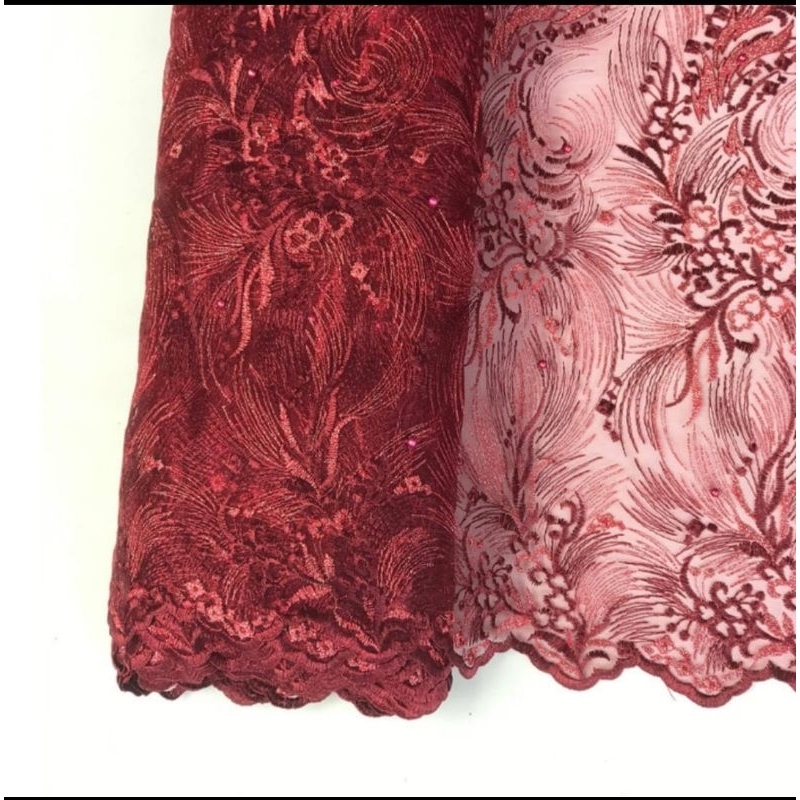 Bahan Kain Tulle / Tille / Tile Mutiara Motif Bunga  Premium (Motif 3)