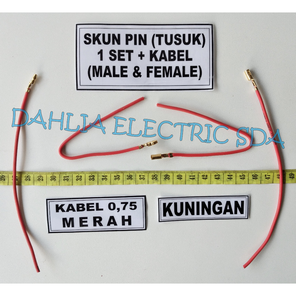 SKUN PIN BULAT ( TUSUK ) 1 SET + KABEL ( MALE DAN FEMALE ) MERAH