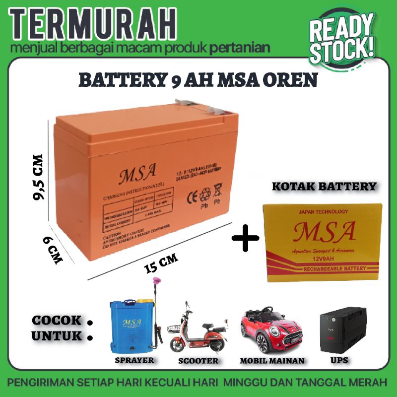 BATTERY 9AH MSA OREN( aki battery batre accu sprayer elektrik 12V 9AH (BERGARANSI