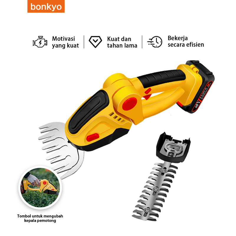 Bonkyo Gunting Rumput Tanpa Kabel | Pemotong Rumput Pemangkas Semak | Shrubber Handheld Hedge Trimmer Hedge Shears, 2-in-1 Electric Hand Held Grass Shear untuk Taman Lawn