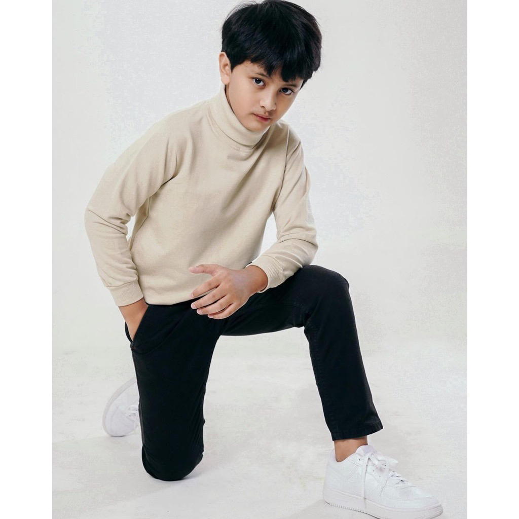Baju ￼Sweater rajut tebal turtleneck kids korea style kaos anak laki laki polos lengan panjang leher