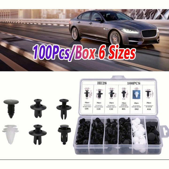 【100 Pcs With Kotak】WTW Clip Trim Kit Mobil/ Baut Rivet Mobil /Push Pin Fastener Mobil/Fender Doortrim Bumper klip Mobil