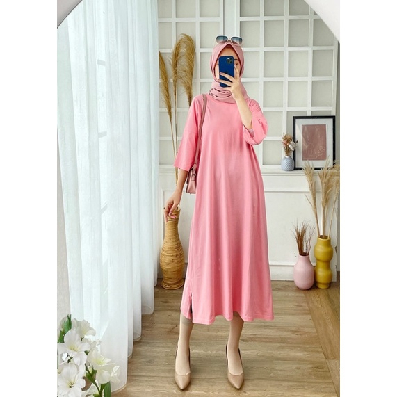 VS - MENDY DRESS BASIC OVERSIZED PANJANG LONG KAOS DRESS TSHIRT POLOS KAOS TUNIK SIMPLE KOREAN