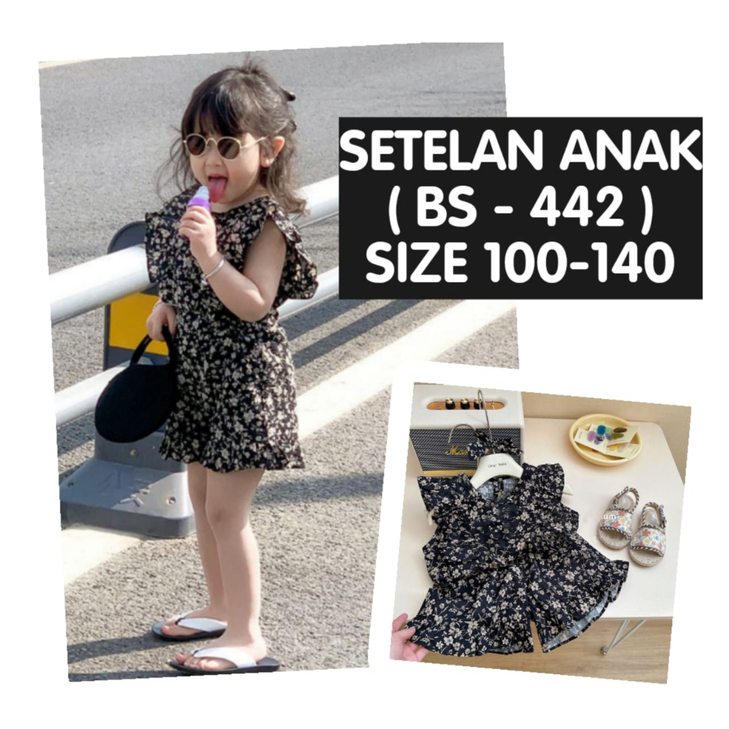 (LOLI-JKT) BS-442 SET ANAK IMPORT BLACK FLOWER SIZE 100-140