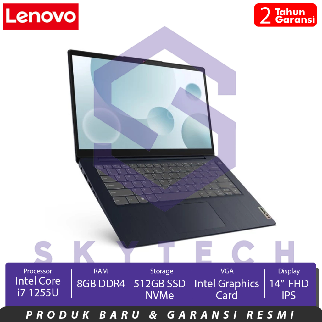 LAPTOP LENOVO IDEAPAD 3 14IAU7 5SID INTEL CORE i7 1255U RAM 8GB SSD 512GB WINDOWS 11 OHS 82RJ005SID