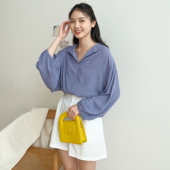 Daisy Kemeja Flowy Kantor Vneck Shirt Blouse Kemeja Oversize