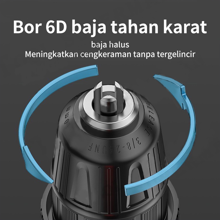 Mesin Bor Cordless/Bor Baterai/ Bor Listrik/Beton Besi Kayu Full 388VF Set Pilihan Bor Tanpa Kabel- Cordless Drill bor cas with 2 baterai/kasus/charger bor impact baterai